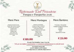 Menù di Pasqua e Pasquetta 2026 presso Ristorante Del Pescatore a Fumone